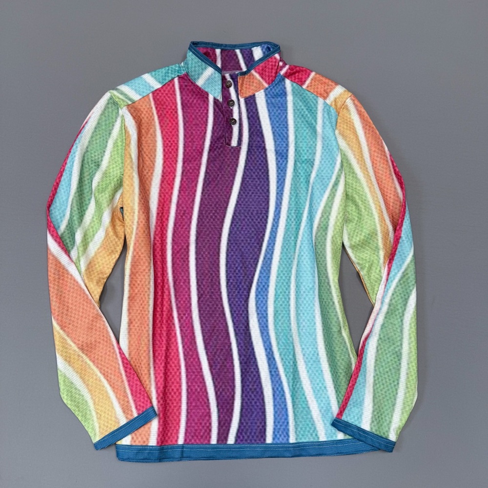 MEN’S Colorful Rainbow Striped Long Sleeve Shirt, S.